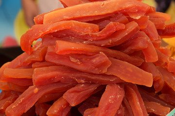 Dried fruit strips with sugar