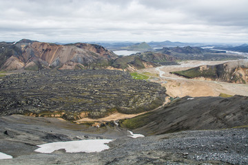 View on the beautifully colored mountain, volcano Blahnukur, Iceland