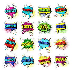 Comic Speech Chat Bubble Set Pop Art Style Sound Expression Text Icons Collection Vector Illustration