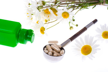 Chamomile pharmacy-natural vitamins in tablets and capsules