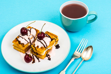 Viennese waffles on bright background