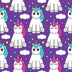 Cute childish seamless pattern with cartoon character of magic unicorn © C Design Studio