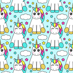 Cute childish seamless pattern with cartoon character of magic unicorn © C Design Studio