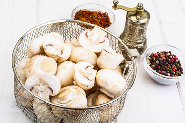Fresh clean champignons for cooking