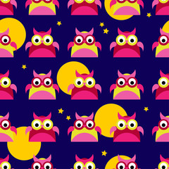 Fototapeta premium Seamless vector background with decorative owls. Moonlit night. Textile rapport.