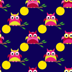 Seamless vector background with decorative owls. Moonlit night. Textile rapport.