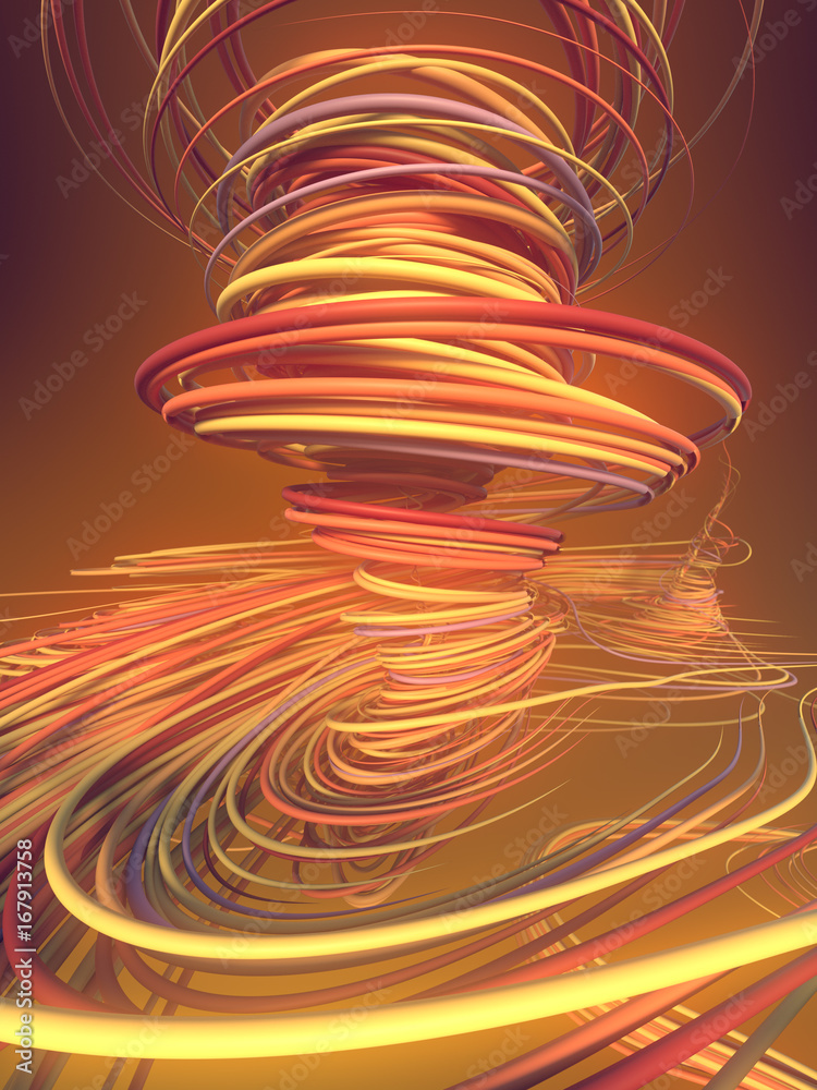 Poster Interlacing abstract red and orange curves. 3D rendering