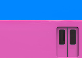 3d rendering. pink train door with copy space and blue background