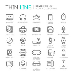 Collection of device thin line icons