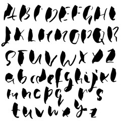 Hand drawn dry brush font. Modern brush lettering. Grunge style alphabet. Vector illustration.