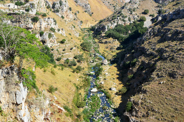 Creek Gravina in Matera, UNESCO World Heritage Site and European Capital of Culture 2019, Matera, Basilicata, Italy