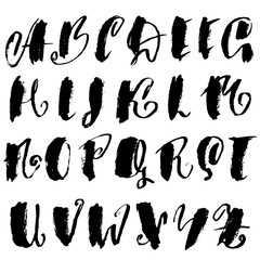 Hand drawn elegant calligraphy font. Modern brush lettering. Grunge style alphabet. Vector illustration.