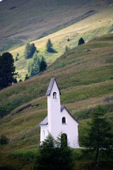 Dolomite's landscape and church of Passo Gardena