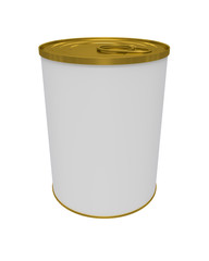 3D realistic render of white Blank Tin can Metal Tin Can, Canned Food. Ready For Your Design. Clipping path. Isolated on white background.