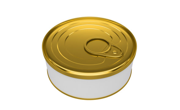 3D realistic render of white Blank Tin can Metal Tin Can, Canned Food. Ready For Your Design. Clipping path. Isolated on white background.