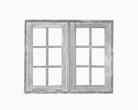 Old wooden window isolated on white background.