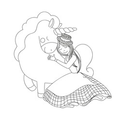 The girl hugs the horse.