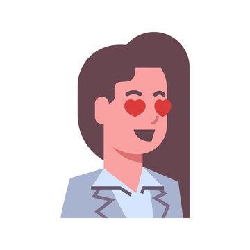 Female Happy Smiling Heart Shape Eyes Emotion Icon Isolated Avatar Woman Facial Expression Concept Face Vector Illustration