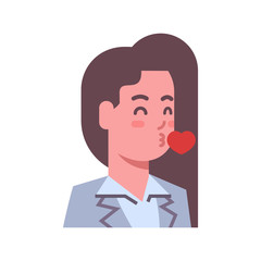 Female Blow Kiss Emotion Icon Isolated Avatar Woman Facial Expression Concept Face Vector Illustration
