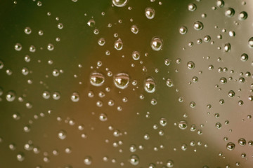 Droplets on the windshield.