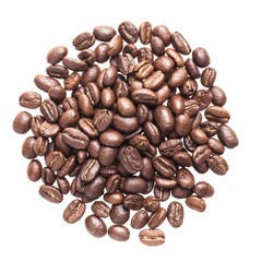 Coffee beans on white background by top view.