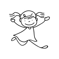 hand drawing abstract happy cute girls line art