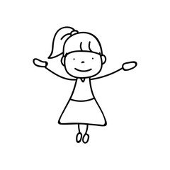 hand drawing abstract happy cute girls line art