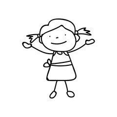 hand drawing abstract happy cute girls line art