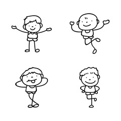 Set of hand drawing abstract happy cute boys line art