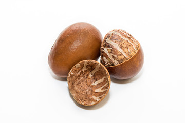 Shea nuts, with detail of its interior. Vitellaria paradoxa.