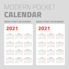 Modern pocket calendar set 2021