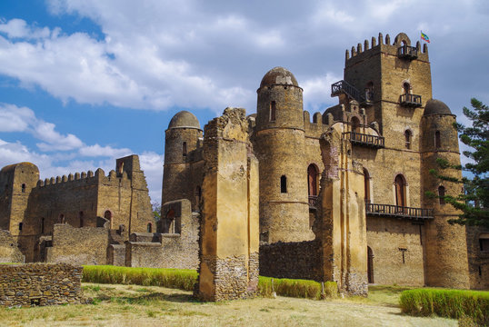 Fasilides Castle, founded by Emperor Fasilides. Fasil Ghebbi is the remains of a fortress-city. Its unique architecture shows diverse influences including Nubian styles. UNESCO. Ethiopia, Gondar