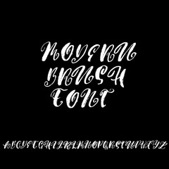 Hand drawn elegant calligraphy font with curl. Modern brush lettering. Grunge style alphabet. Vector illustration.