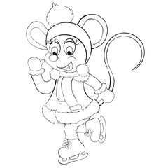 Coloring book the little mouse skates. Cartoon style. Isolated image on white background. Clip art for children. 