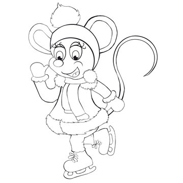 Coloring book the little mouse skates. Cartoon style. Isolated image on white background. Clip art for children. 