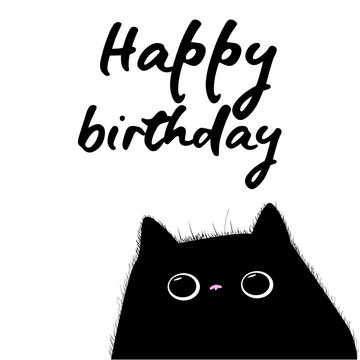 Happy Birthday Card With Black Cat