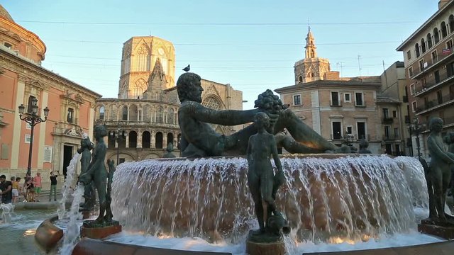 Plaza de la Virgen and Cathedral Square in Valencia Spain  AUGUST 07, 2017 Time lapse