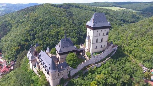Aerial view of Medieval castle Karlstejn in Czech republic