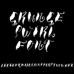 Fototapeta premium Hand drawn elegant calligraphy font with curl. Modern brush lettering. Grunge style alphabet. Vector illustration.