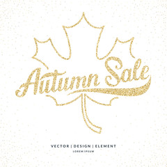 Gold glitter Autumn sale lettering on a white background.