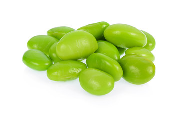 Pile of Ripe green soy beans isolated on white background.