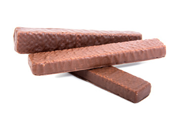 Chocolate wafers isolated on white background.Chocolate wafers bar isolated