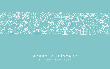 Christmas and new year line art icon greeting card