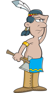 Cartoon illustration of an American Indian watching.