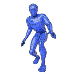 Wireframe human figure crouched down