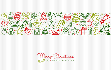 Fototapeta na wymiar Christmas and new year line art icon greeting card