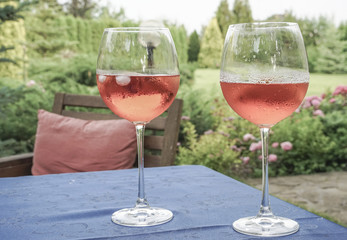 wine glasses on table at garden