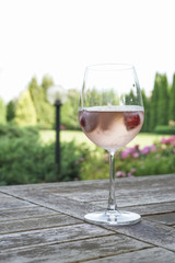 wine glass on table at garden