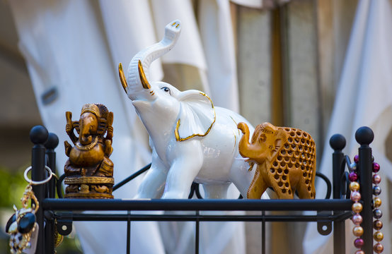 Traditional Indian souvenirs at a market in New Delhi in India