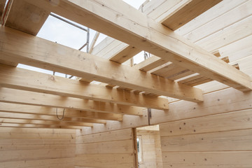 Interior of wooden new house.